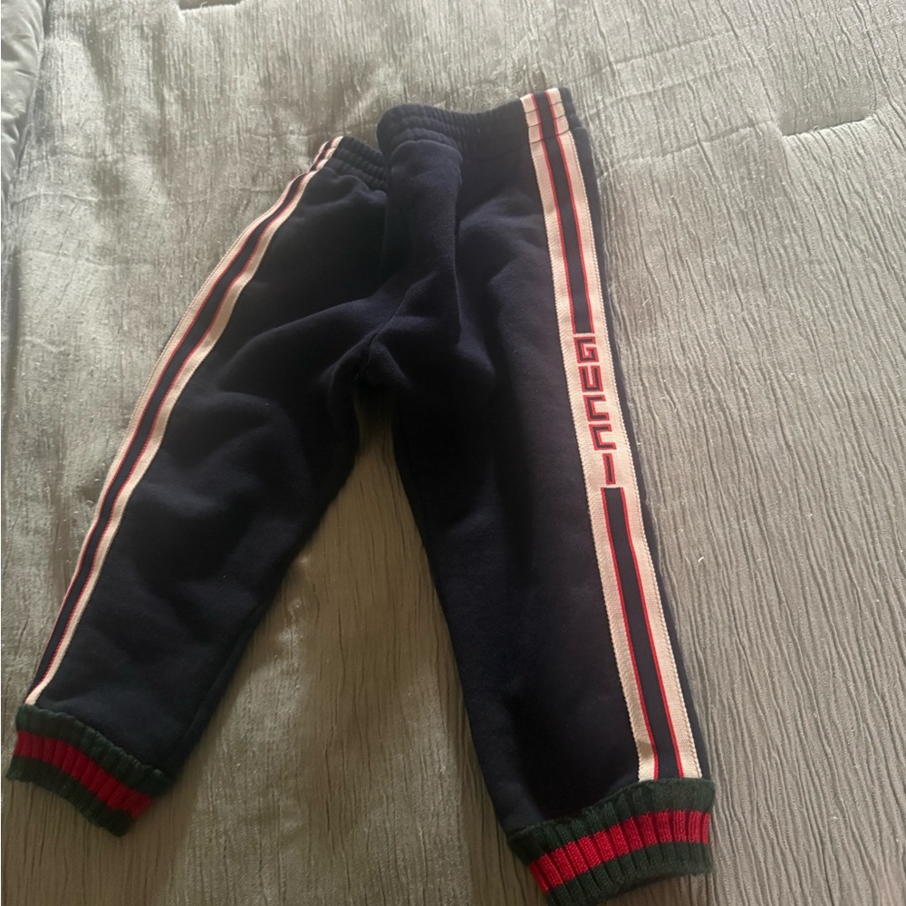 Authentic Gucci Navy Kids Sweatpants with Red & Green Trim